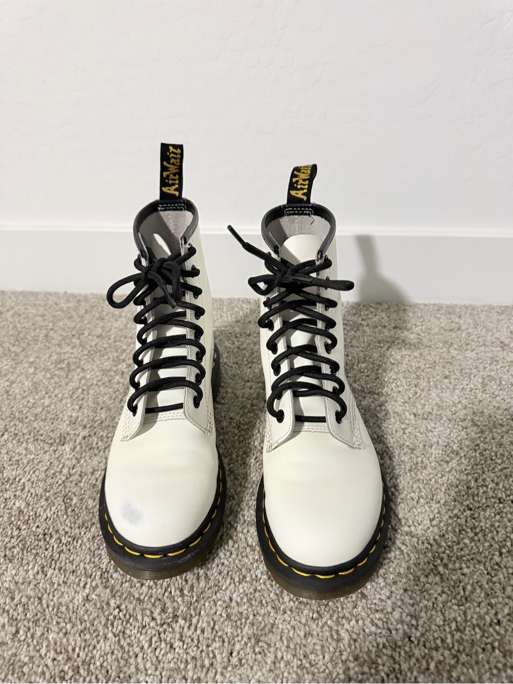Dr. Martens 1460 White smooth Lace-Up Leather combat Boots with Black Accents